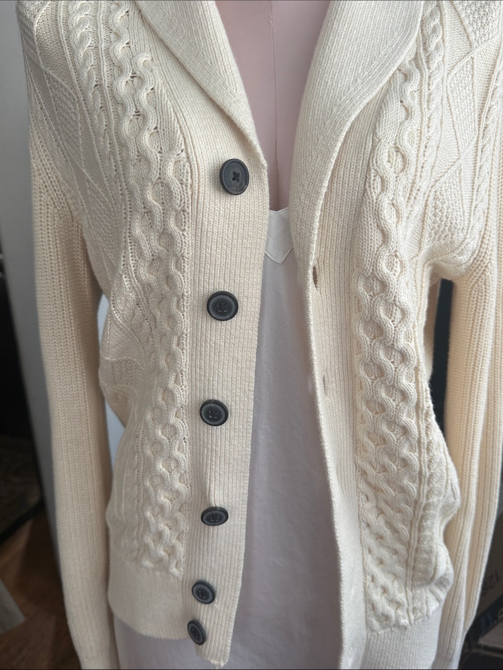 GAP Cream Cable-Knit Shawl-Collar Cardigan with Buttons